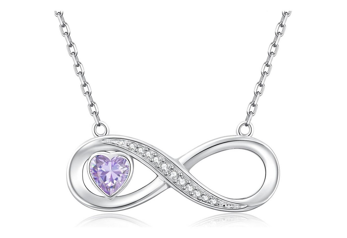 LuxusKollektion Kette und Anhänger Set Kette Infinity Herz Geburtsstein Anhänger 925 Silber Silber-06-Juni von LuxusKollektion