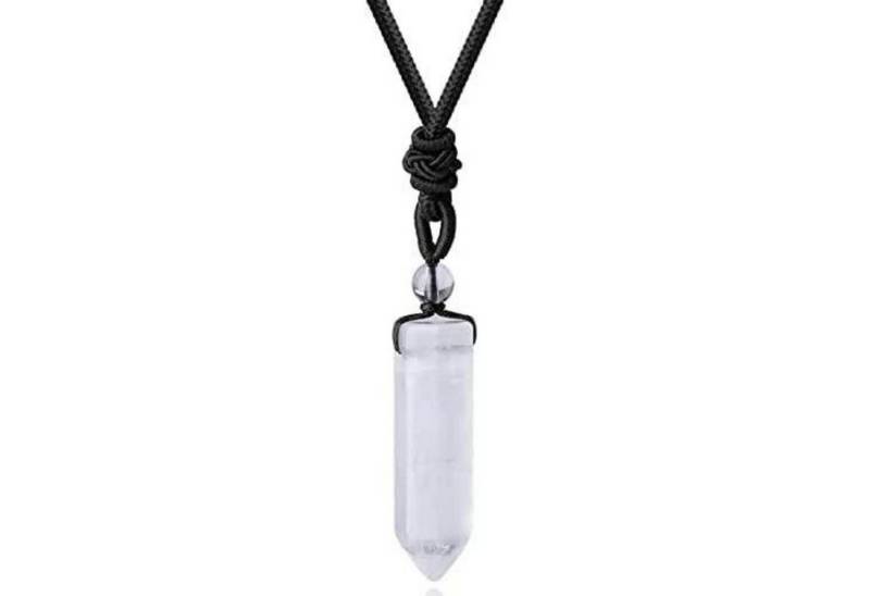 LuxusKollektion Kette und Anhänger Set Kette Kristall Anhänger Sechseck Edelstein Leder Herren B-Klarer Quarz von LuxusKollektion