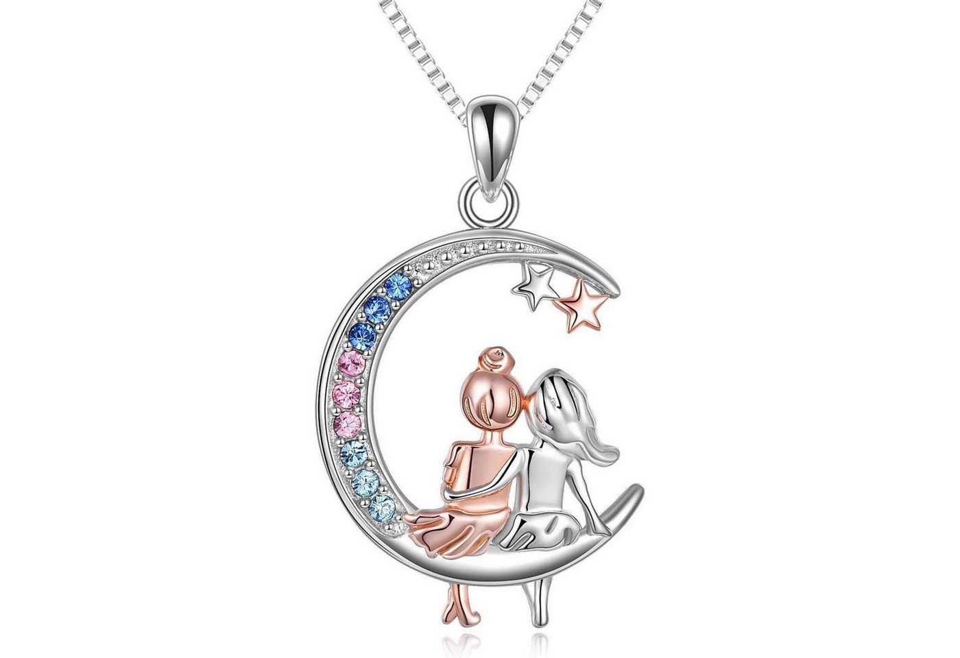 LuxusKollektion Kette und Anhänger Set Kette Mondanhänger 925 Sterling Silber Damen Einhorn Schwestern von LuxusKollektion