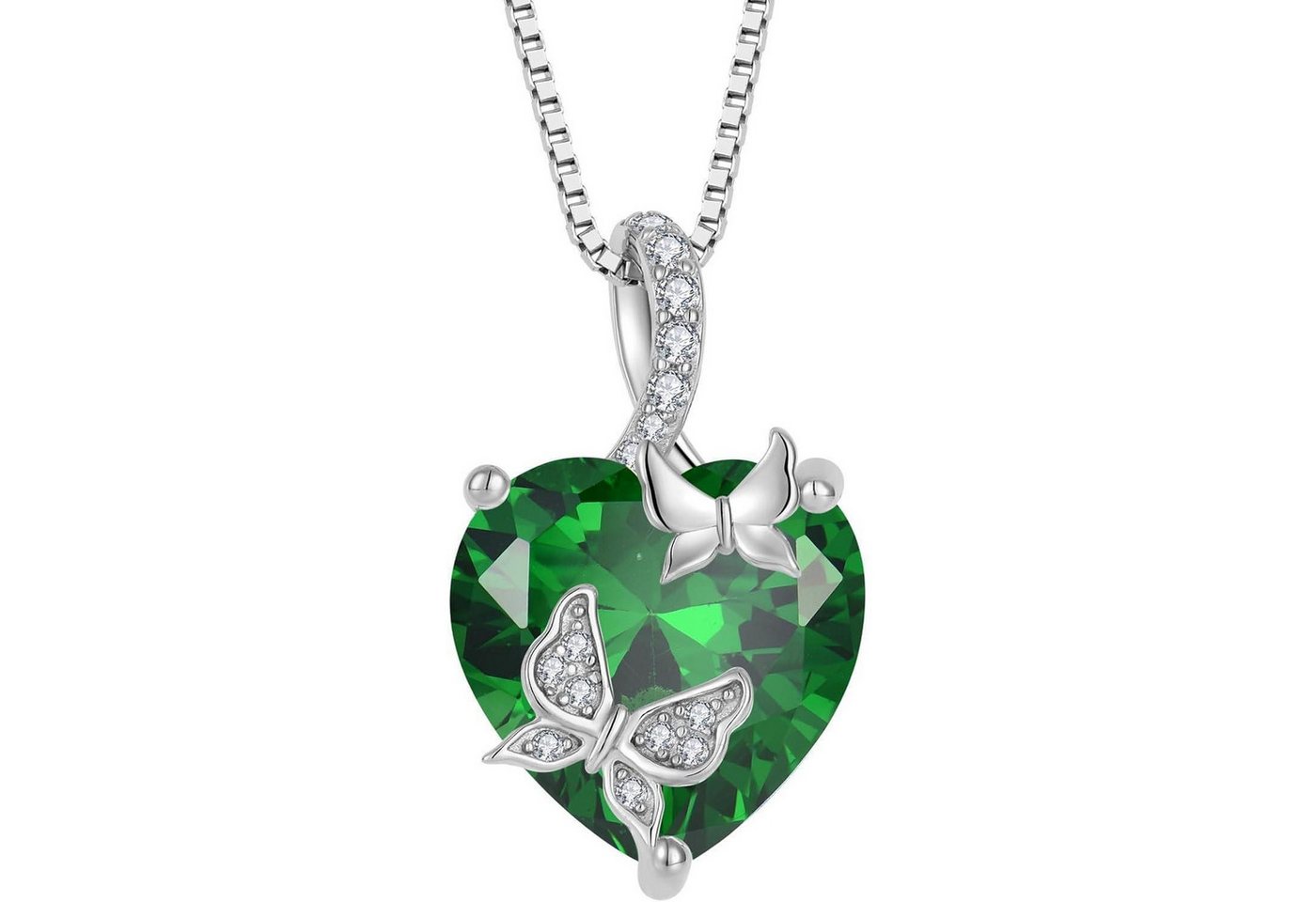 LuxusKollektion Kette und Anhänger Set Kette Schmetterling Damen 925 Silber Geburtsstein 05 Mai - Smaragd von LuxusKollektion