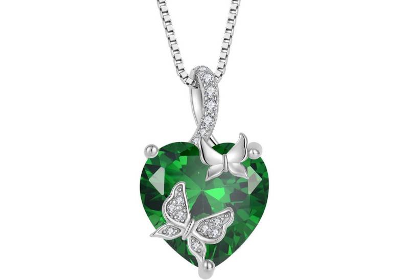 LuxusKollektion Kette und Anhänger Set Kette Schmetterling Damen 925 Silber Geburtsstein 05 Mai - Smaragd von LuxusKollektion