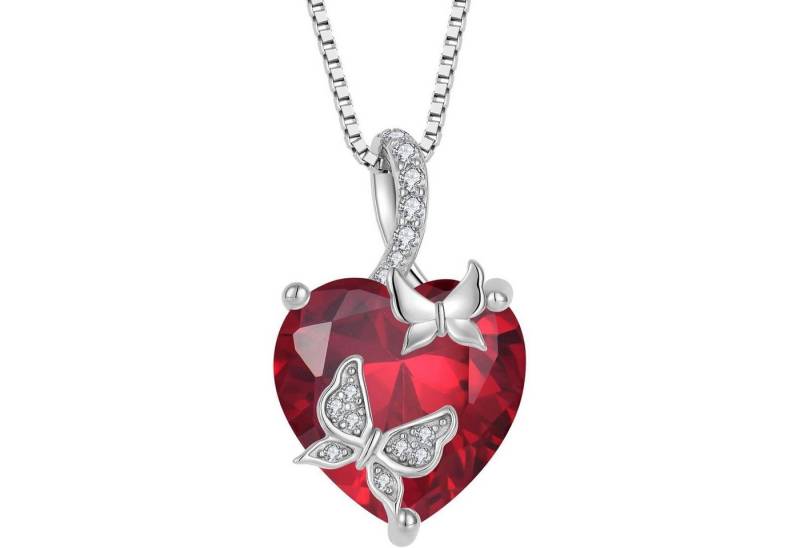 LuxusKollektion Kette und Anhänger Set Kette Schmetterling Herz Anhänger 925 Silber 07 Juli Rubin von LuxusKollektion