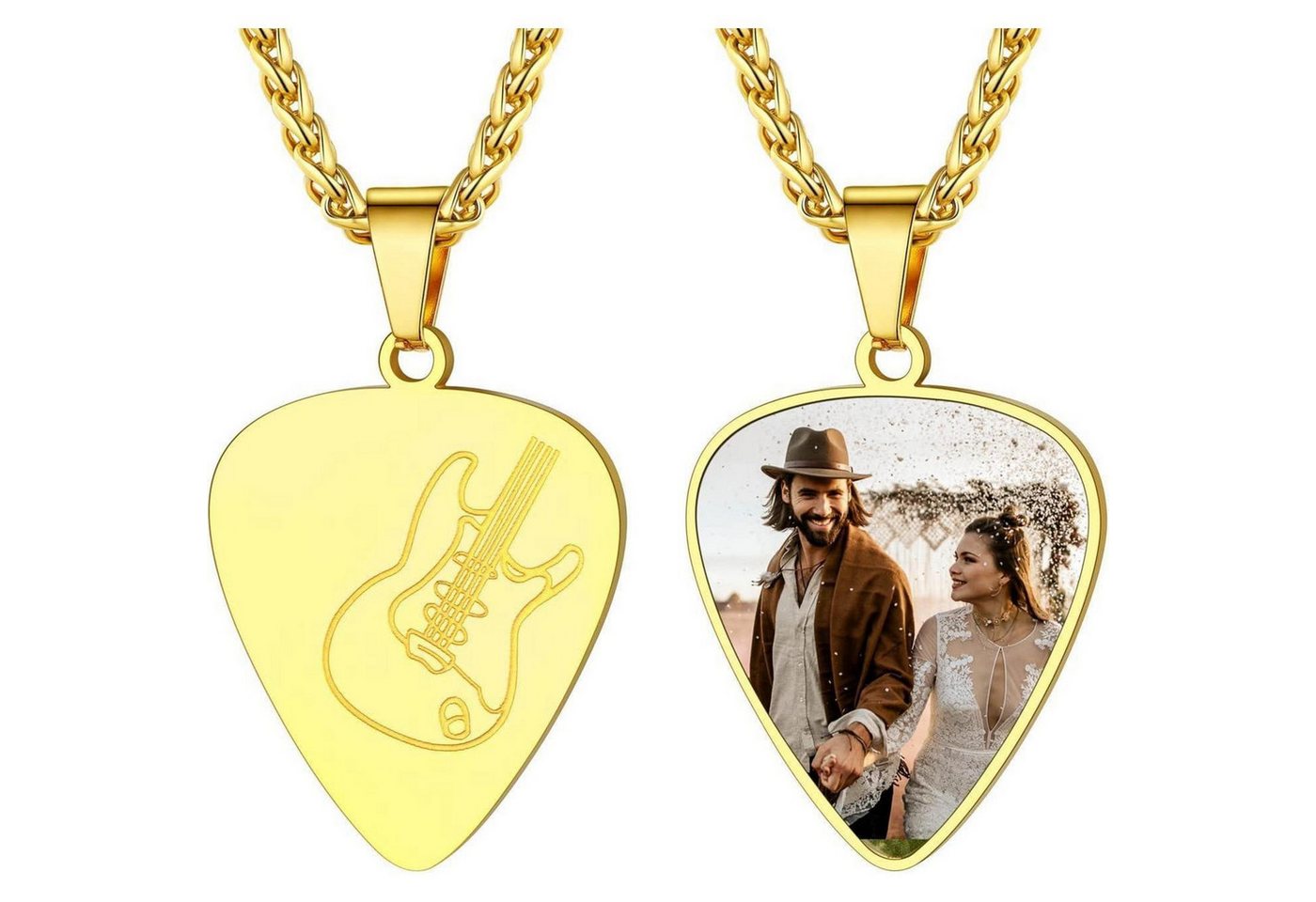 LuxusKollektion Kette und Anhänger Set Kettenanhänger 316L EGitarre Bass Plektron 06-gold personalisierbar von LuxusKollektion
