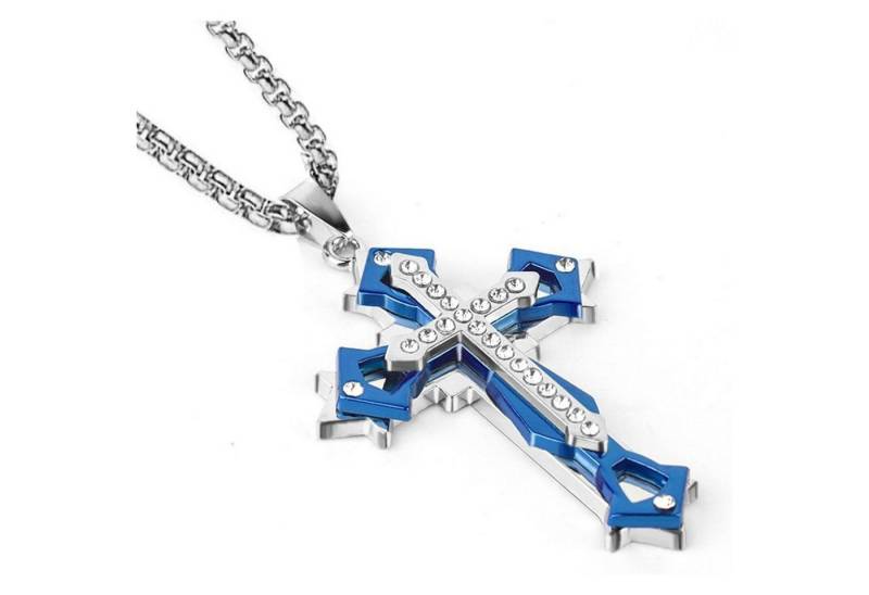 LuxusKollektion Kette und Anhänger Set Kreuz Anhänger Halskette Herren Zirkonia Edelstahl Gold/Schwarz/Blau von LuxusKollektion