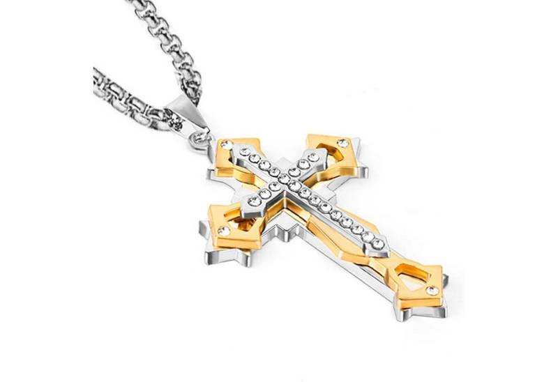 LuxusKollektion Kette und Anhänger Set Kreuz Anhänger Halskette Zirkonia Edelstahl Herren Kette 60CM von LuxusKollektion