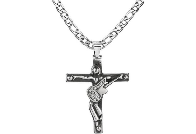 LuxusKollektion Kette und Anhänger Set Kreuz Johnny Hallyday Anhänger Halskette Gitarre Rocker Silber Damen von LuxusKollektion