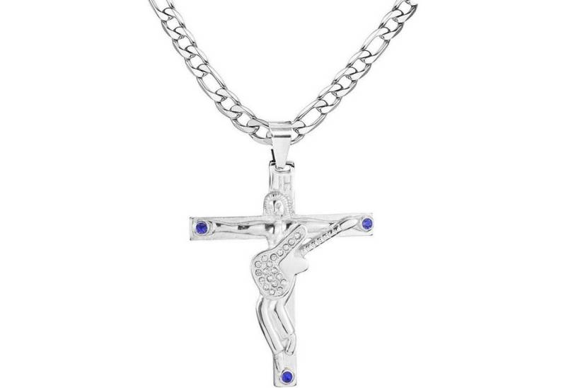 LuxusKollektion Kette und Anhänger Set Kreuz Johnny Hallyday Anhänger Halskette Gitarre Rocker Silber Metall von LuxusKollektion