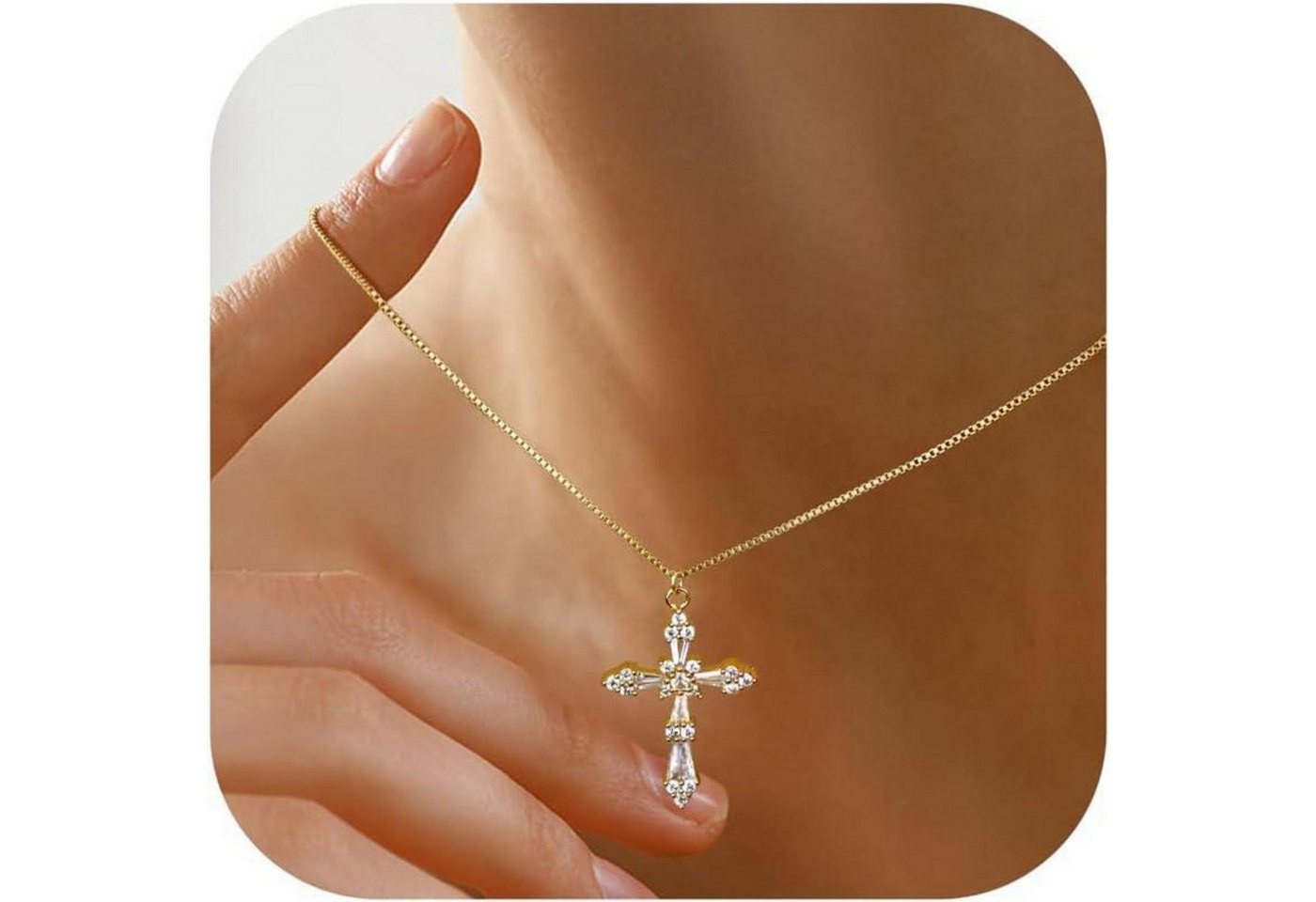 LuxusKollektion Kette und Anhänger Set Kreuz Kette Damen 14K Gold Vergoldet Halskette Silber Modeschmuck von LuxusKollektion