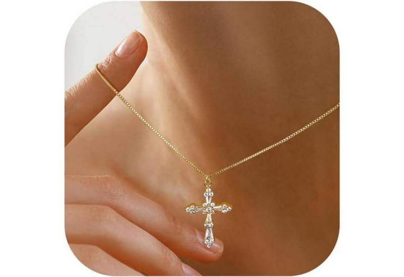LuxusKollektion Kette und Anhänger Set Kreuz Kette Damen 14K Gold Vergoldet Halskette Silber Modeschmuck von LuxusKollektion
