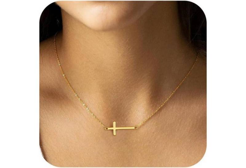 LuxusKollektion Kette und Anhänger Set Kreuz Kette Damen Gold 14K Vergoldet Layered Halskette Choker von LuxusKollektion