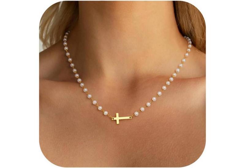 LuxusKollektion Kette und Anhänger Set Kreuz Kette Gold 14K Vergoldet Damen Layered Choker Halskette Frauen von LuxusKollektion