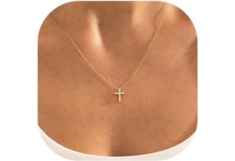 LuxusKollektion Kette und Anhänger Set Kreuz Kette Gold Damen 14K Vergoldet Layered Halskette Choker von LuxusKollektion