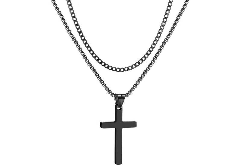 LuxusKollektion Kette und Anhänger Set Kreuz Kette Herren Edelstahl Layered Kubanische Halskette Schwarz Gold von LuxusKollektion