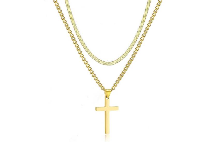 LuxusKollektion Kette und Anhänger Set Kreuz Kette Herren Edelstahl Layered Silber Gold Schwarz 24 Gold von LuxusKollektion