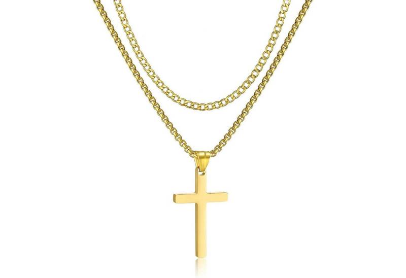 LuxusKollektion Kette und Anhänger Set Kreuz Kette Herren Edelstahl Silber/Gold/Schwarz Layered Kubanische von LuxusKollektion