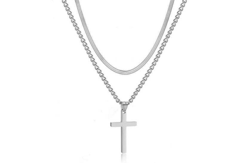 LuxusKollektion Kette und Anhänger Set Kreuz Kette Herren Edelstahl Silber Gold Schwarz Layered Flache LuxusKollektion Kette und Anhänger Set Kreuz Kette Herren Edelstahl Silber Gold Schwarz Layered Flache von LuxusKollektion