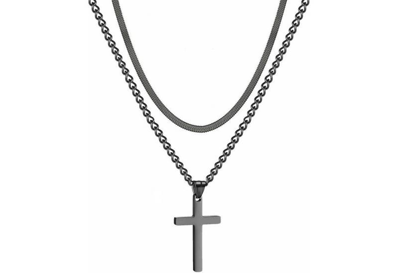 LuxusKollektion Kette und Anhänger Set Kreuz Kette Herren Edelstahl Silber Gold Schwarz Layered von LuxusKollektion
