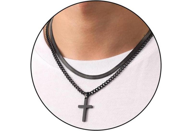 LuxusKollektion Kette und Anhänger Set Kreuz Kette Herren Silber Gold Schwarz Halskette Edelstahl Kubanische von LuxusKollektion