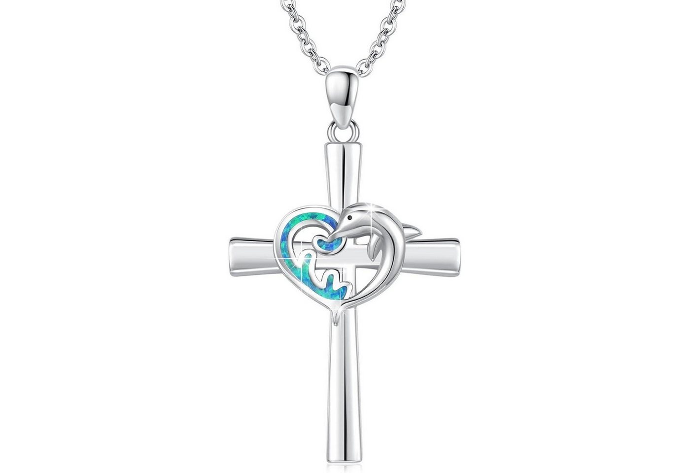 LuxusKollektion Kette und Anhänger Set Kreuzkette Herren 925 Silber Abalone Opal Malachit Bunte Delfine von LuxusKollektion