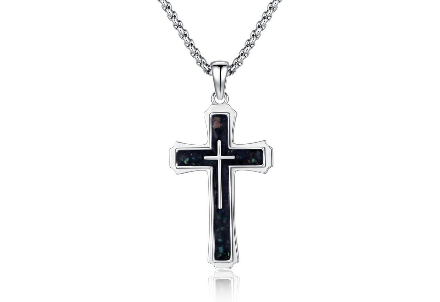 LuxusKollektion Kette und Anhänger Set Kreuzkette Herren 925 Silber Abalone Opal Malachit K-Abalone von LuxusKollektion