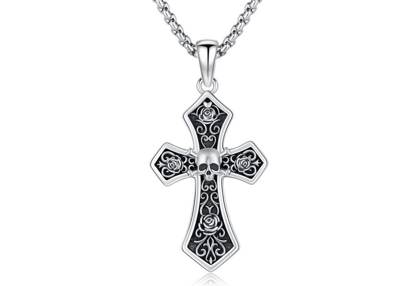 LuxusKollektion Kette und Anhänger Set Kreuzkette Herren 925 Silber Abalone Opal Malachit Schwarzer Schädel von LuxusKollektion