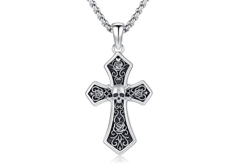 LuxusKollektion Kette und Anhänger Set Kreuzkette Herren 925 Silber Abalone Opal Malachit Schwarzer Schädel von LuxusKollektion