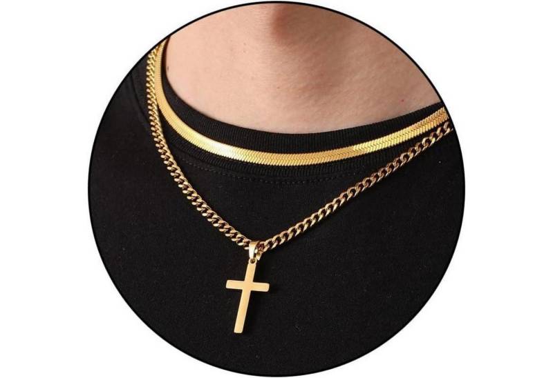 LuxusKollektion Kette und Anhänger Set Kreuzkette Herren Edelstahl Schwarz Gold Silber Geschichtet Halskette von LuxusKollektion