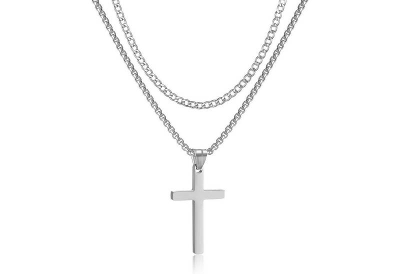 LuxusKollektion Kette und Anhänger Set Kreuzkette Herren Edelstahl Silber/Gold/Schwarz Layered Kubanische von LuxusKollektion