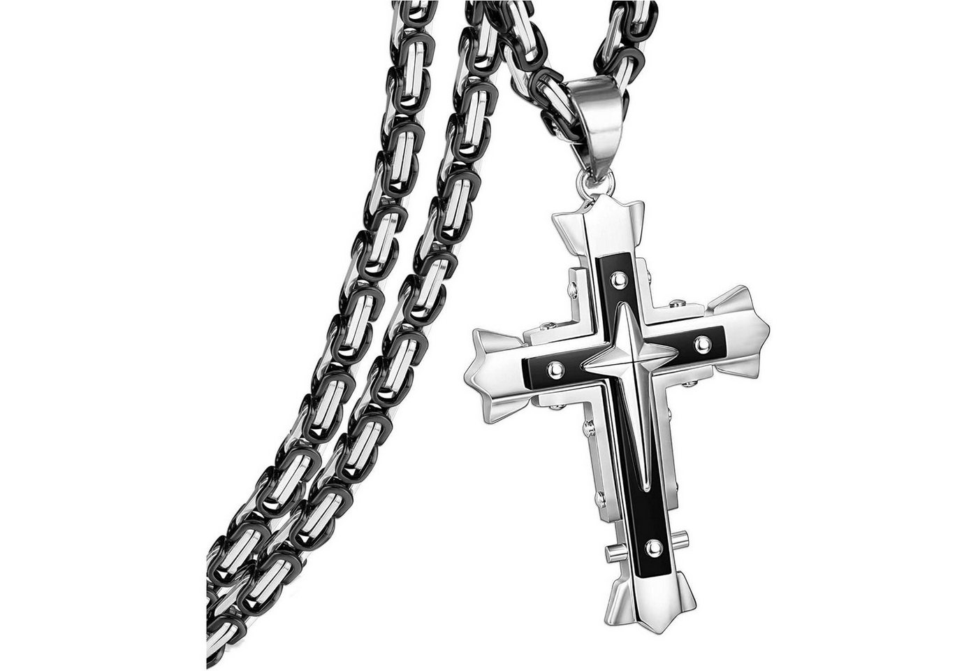 LuxusKollektion Kette und Anhänger Set Kreuzkette Herren Edelstahl byzantinisch Schwarz 56.0 Zentimeter von LuxusKollektion