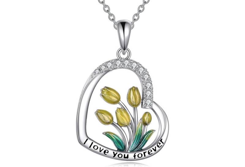 LuxusKollektion Kette und Anhänger Set Liebe Herz Tulpe Halskette Sterling Silber Geschenk Frauen Mädchen von LuxusKollektion