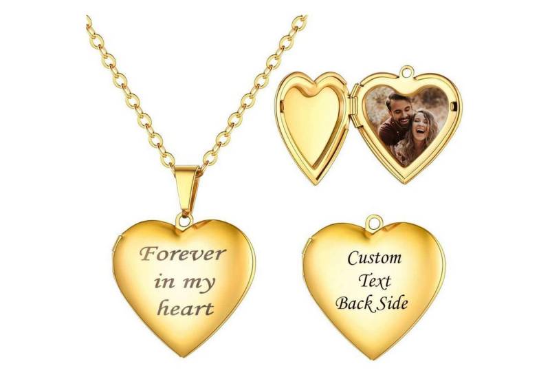 LuxusKollektion Kette und Anhänger Set Medaillon 01 Forever in my heart-Gold personalisierbar(Foto&Texte) von LuxusKollektion
