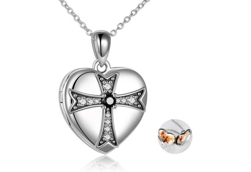 LuxusKollektion Kette und Anhänger Set Medaillon Halskette Herz 925 Sterling Silber Kreuz Zirkonia Foto von LuxusKollektion