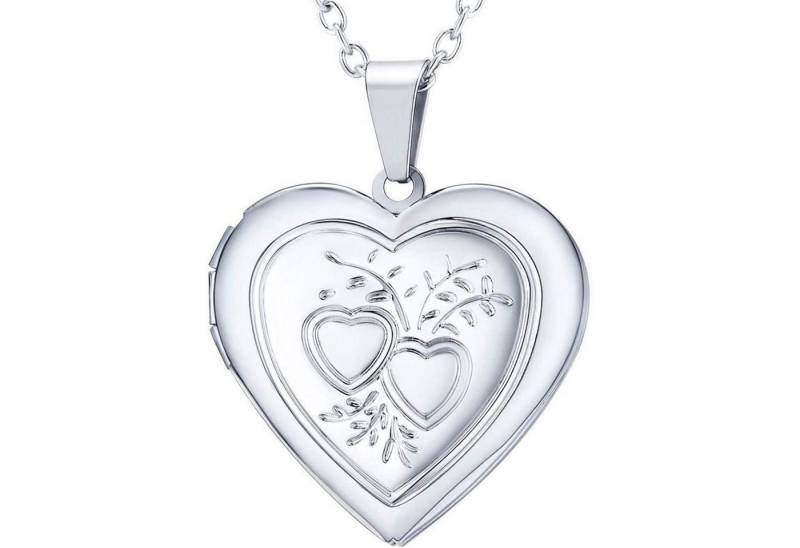 LuxusKollektion Kette und Anhänger Set Medaillon Herz 07 Doppel Herzen Silber personalisierbar Foto Texte von LuxusKollektion