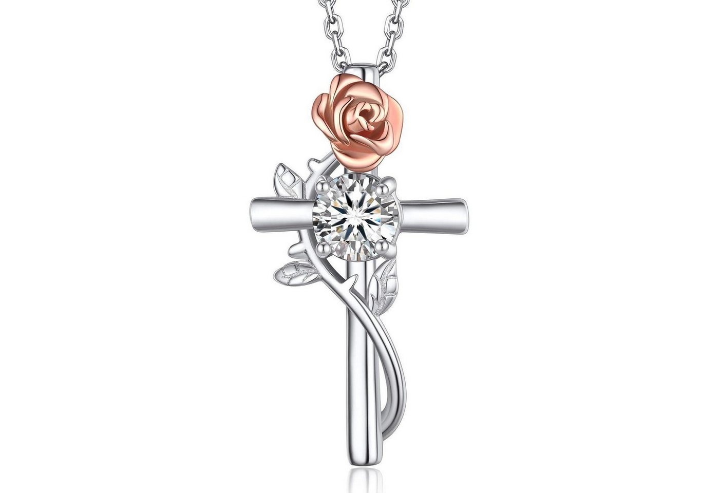 LuxusKollektion Kette und Anhänger Set Moissanit Kreuz Kette 1,2 Karat Silber 925 Rose Blume Valentinstag von LuxusKollektion
