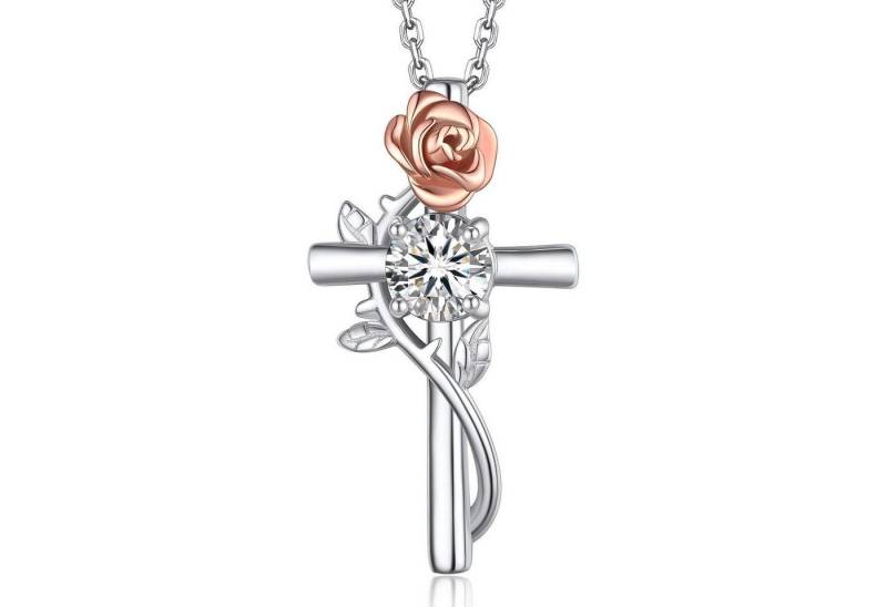 LuxusKollektion Kette und Anhänger Set Moissanit Kreuz Kette 1,2 Karat Silber 925 Rose Blume Valentinstag von LuxusKollektion