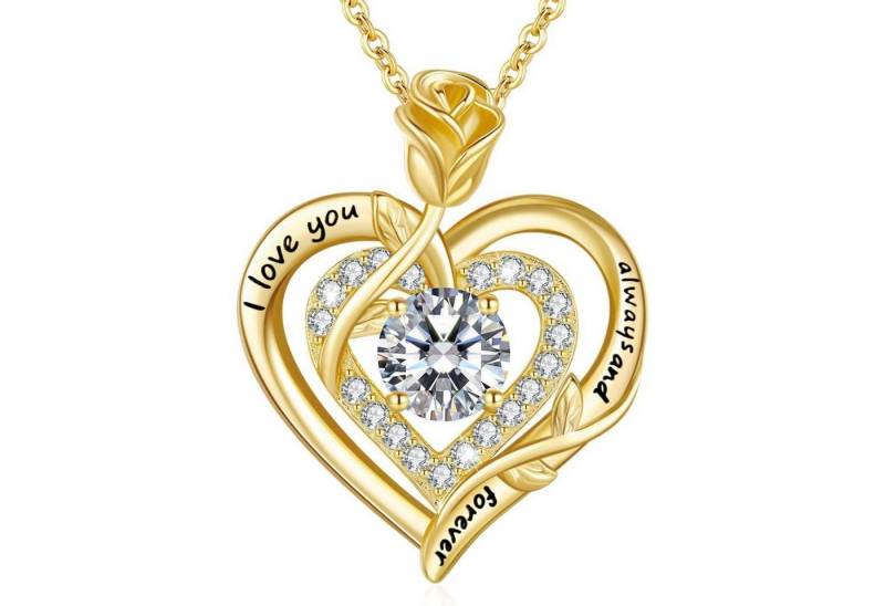 LuxusKollektion Kette und Anhänger Set Moissanite Halskette Damen Silber Rosegold 1 Karat Doppel Herz von LuxusKollektion