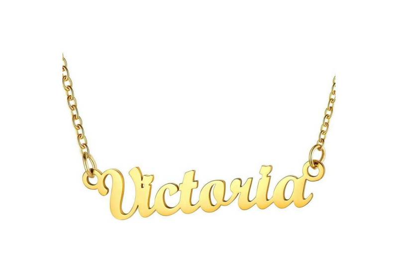 LuxusKollektion Kette und Anhänger Set Namenskette Damen Edelstahl 18k vergoldet Victoria-18k vergoldet von LuxusKollektion