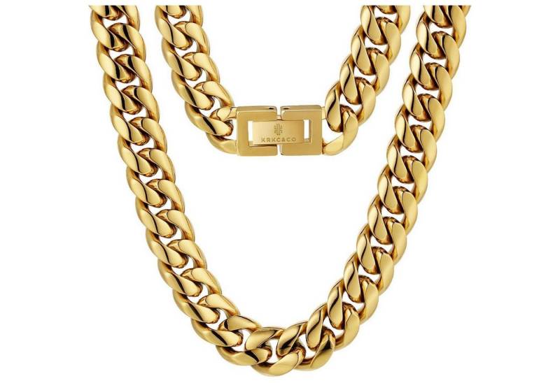 LuxusKollektion Kette und Anhänger Set Panzerkette Herren 12mm Cuban Link 61.0 Zentimeter Bogen-12mm-Gold von LuxusKollektion