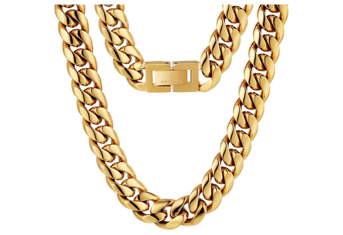 LuxusKollektion Kette und Anhänger Set Panzerkette Herren 14mm 18K Gold 61.0 Zentimeter Bogen-14mm-Gold von LuxusKollektion