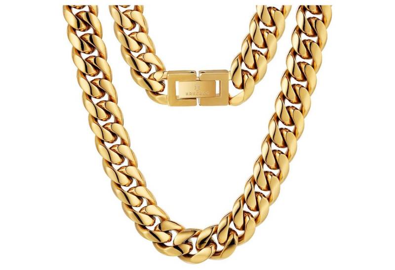 LuxusKollektion Kette und Anhänger Set Panzerkette Herren 14mm Gold Edelstahl 55.9 Zentimeter Bogen-14mm-Gold von LuxusKollektion