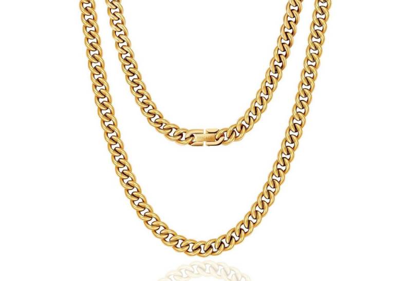 LuxusKollektion Kette und Anhänger Set Panzerkette Herren Edelstahl 9mm 18K Gold Cuban Link Chain Damen von LuxusKollektion
