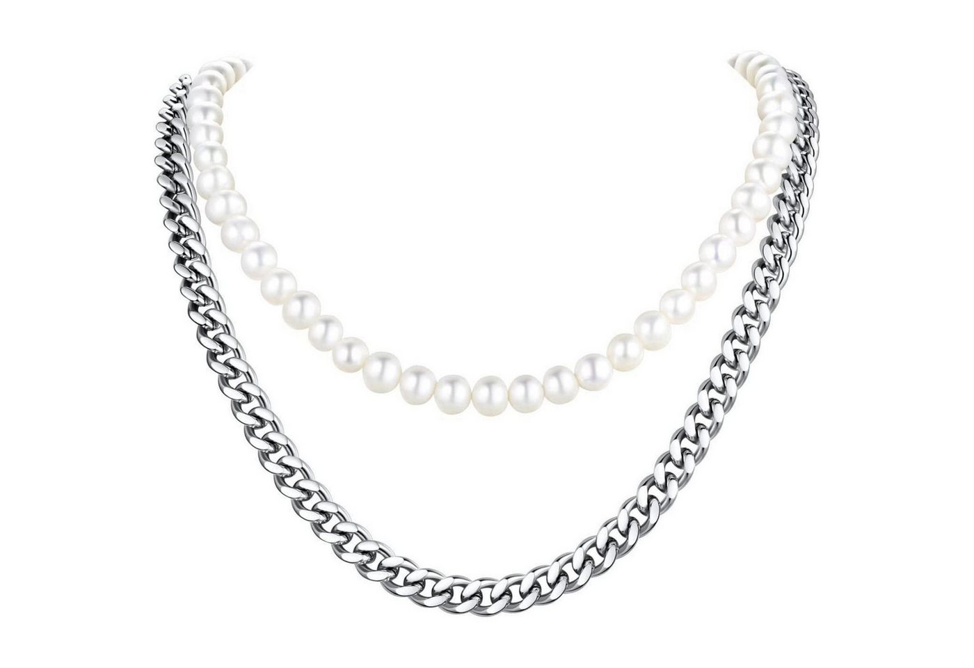 LuxusKollektion Kette und Anhänger Set Perlenkette Damen Herren Choker Zuchtperlen Weiß 02 Weiß silber von LuxusKollektion