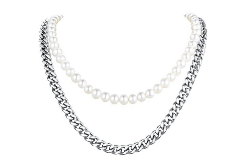 LuxusKollektion Kette und Anhänger Set Perlenkette Damen Herren Choker Zuchtperlen Weiß 02 Weiß silber von LuxusKollektion