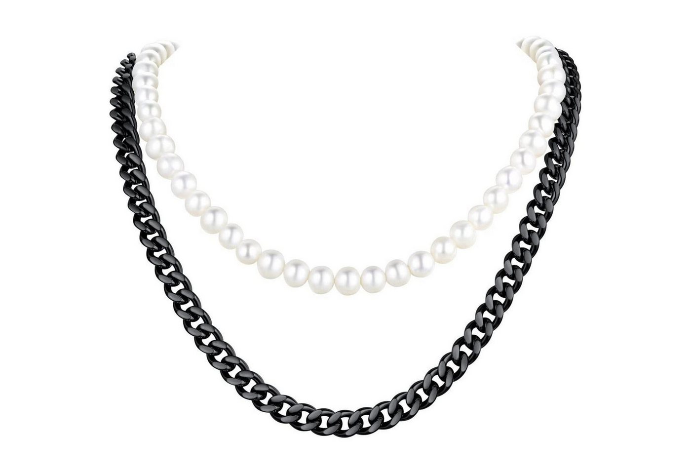 LuxusKollektion Kette und Anhänger Set Perlenkette Damen Herren Choker synthetisch 02 Weiß schwarz von LuxusKollektion