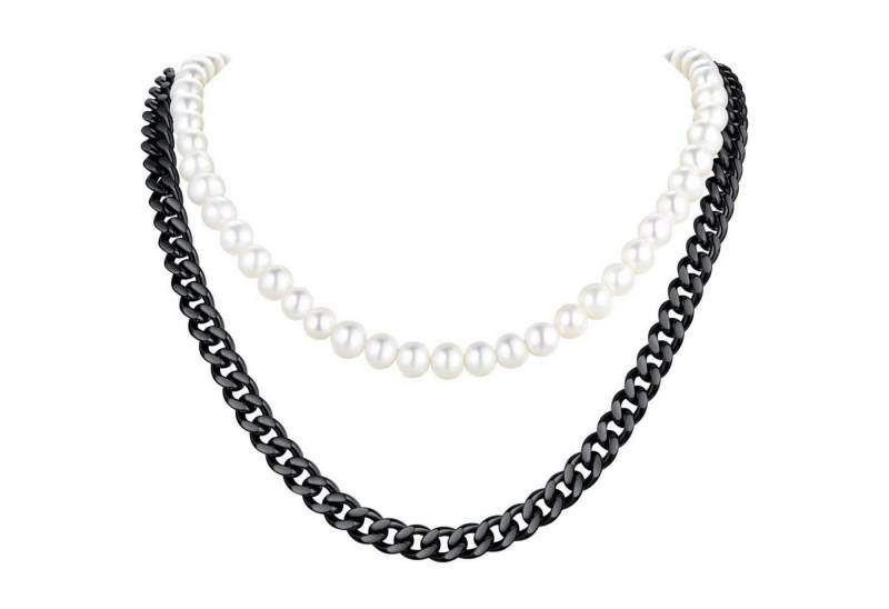 LuxusKollektion Kette und Anhänger Set Perlenkette Damen Herren Choker synthetisch 02 Weiß schwarz von LuxusKollektion