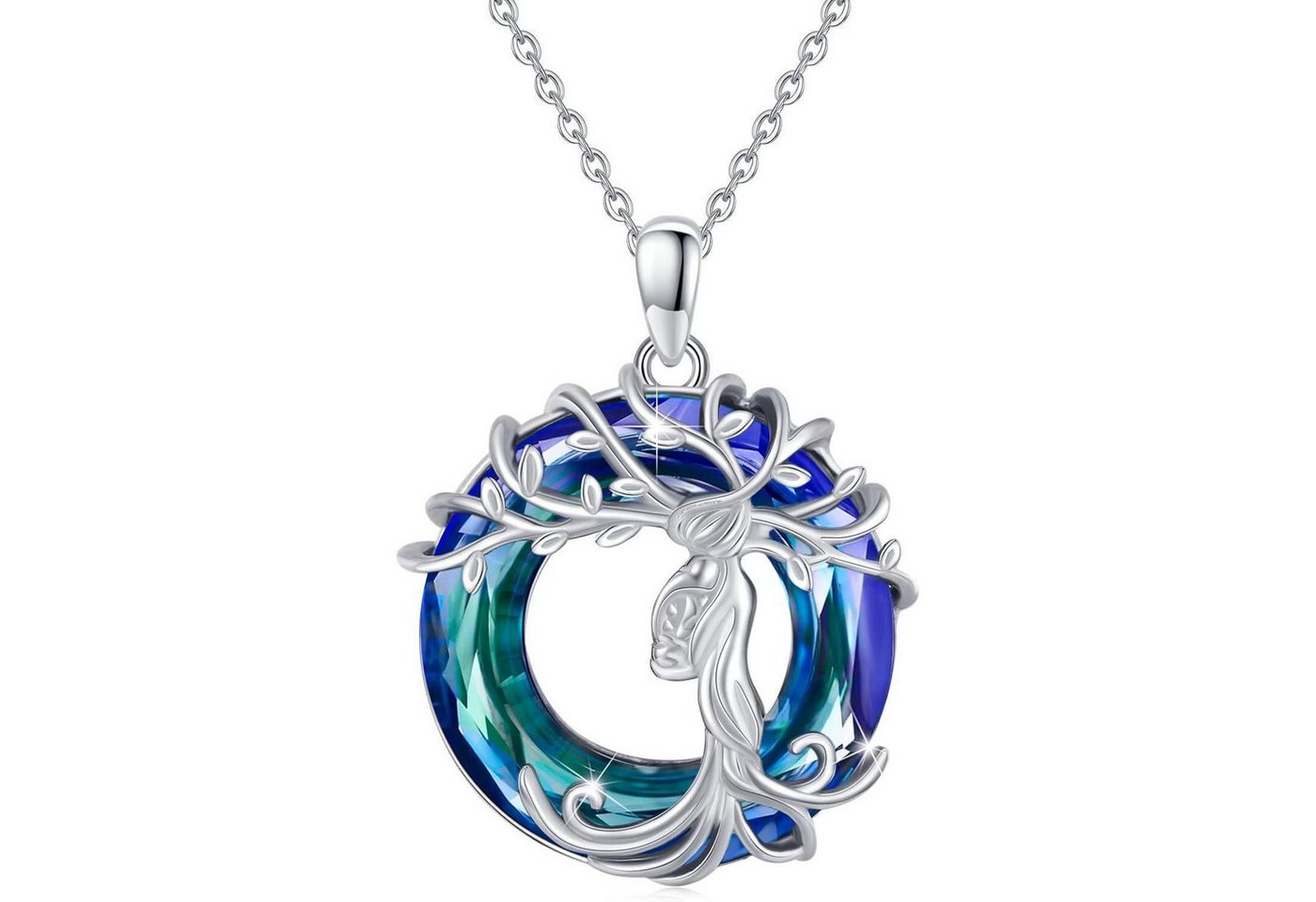 LuxusKollektion Kette und Anhänger Set TRISHULA Kristall Kette 925 Sterling Silber Mutter Und Tochter von LuxusKollektion