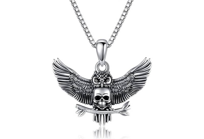 LuxusKollektion Kette und Anhänger Set Totenkopf Eule Halskette 925 Sterling Silber Anhänger Eulenschmuck von LuxusKollektion