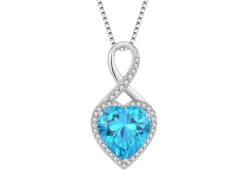 LuxusKollektion Kette und Anhänger Set Unendlichkeit Kette Damen 925 Sterling Silber Herz Aquamarin Halskette von LuxusKollektion