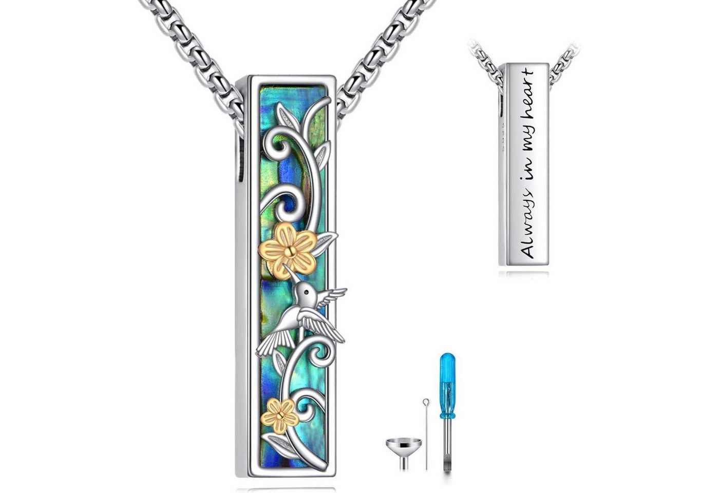 LuxusKollektion Kette und Anhänger Set Urne Halskette Asche Sterling Silber Kremation Damen Herren Kolibri von LuxusKollektion