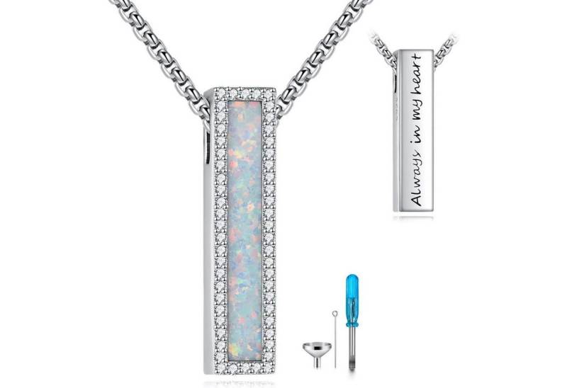 LuxusKollektion Kette und Anhänger Set Urnenhalskette Asche Silber 3D Kremation Bar Damen Herren Opal von LuxusKollektion